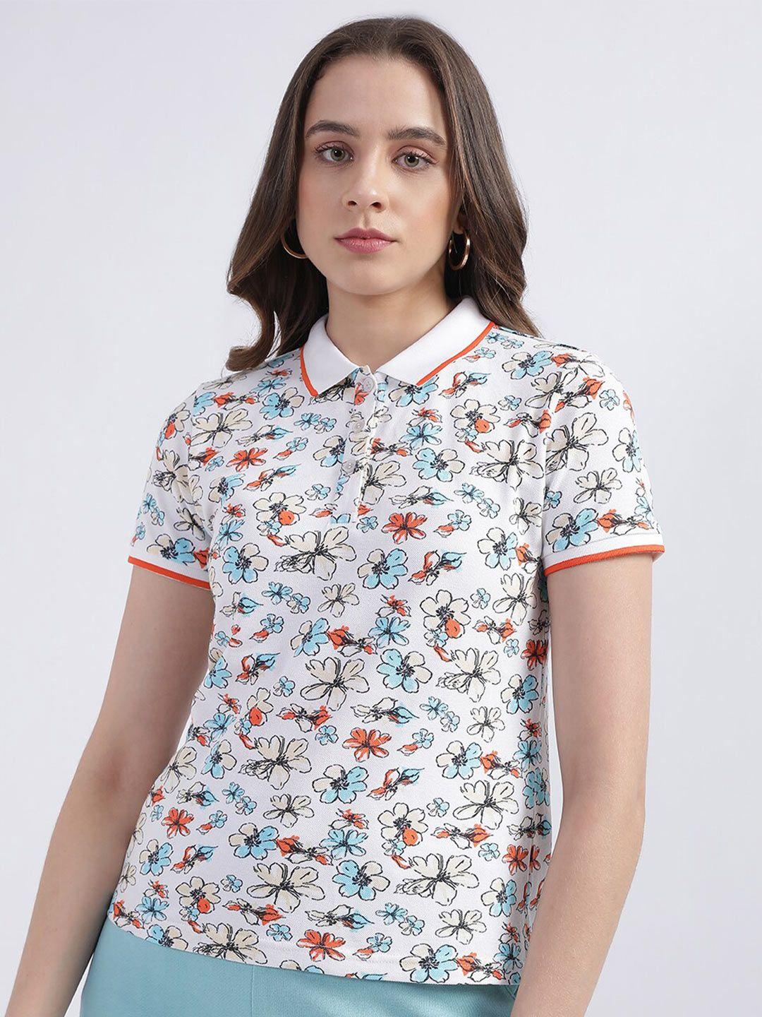 iconic floral printed polo collar t-shirt