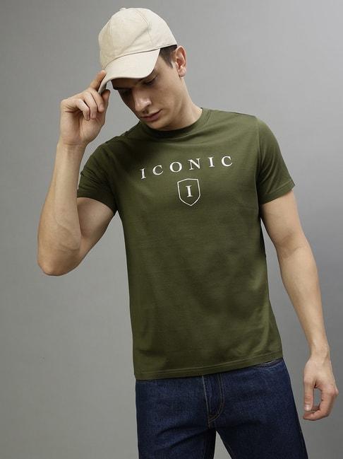 iconic green cotton regular fit logo printed t-shirt