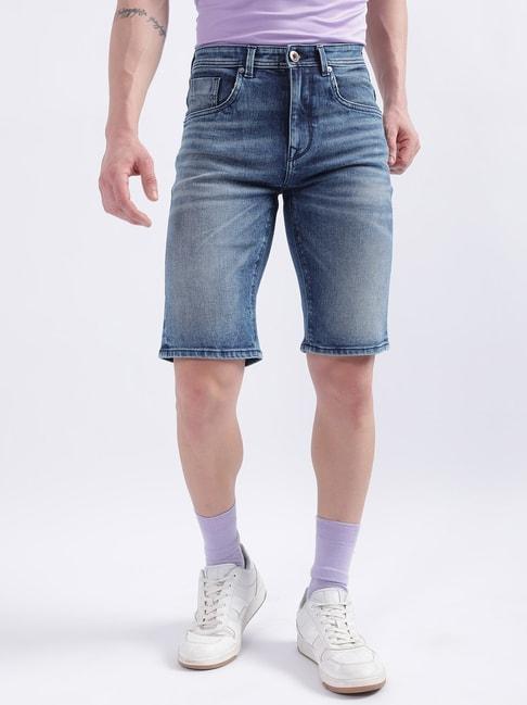 iconic light blue cotton regular fit denim shorts