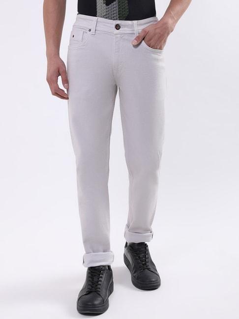 iconic light grey cotton slim fit jeans
