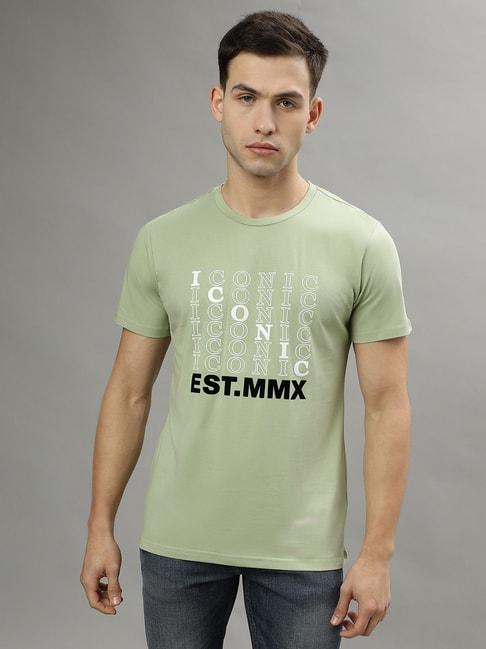 iconic mint green regular fit printed t-shirt