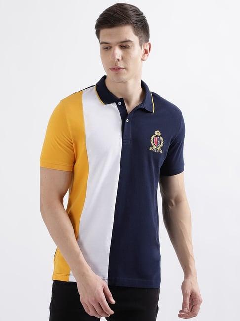 iconic multicolored cotton regular fit colour block polo t-shirt