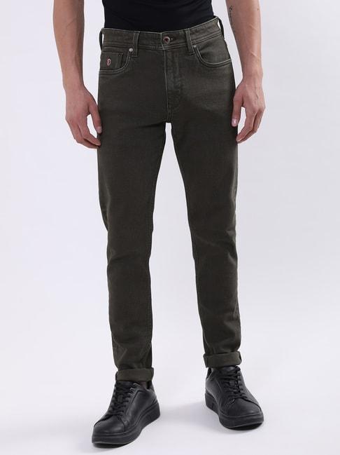 iconic olive cotton slim fit jeans