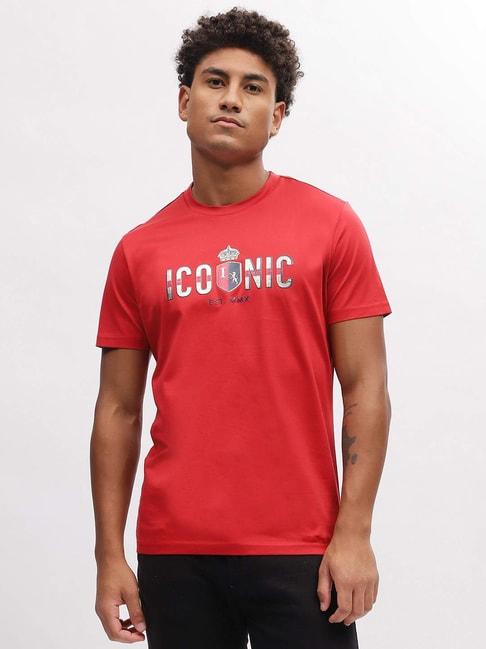 iconic red cotton regular fit printed t-shirt