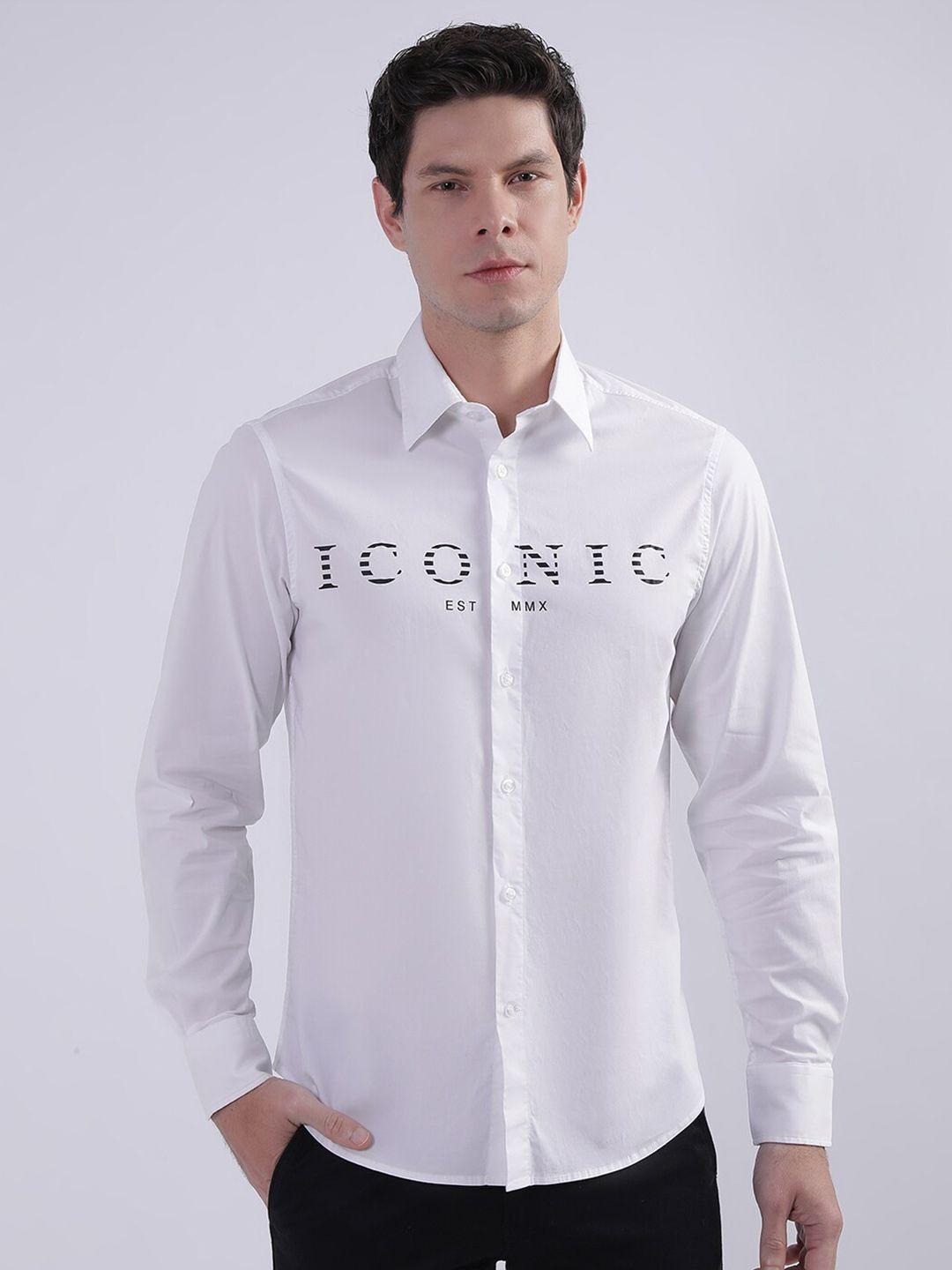 iconic typography printed cotton casual shirt