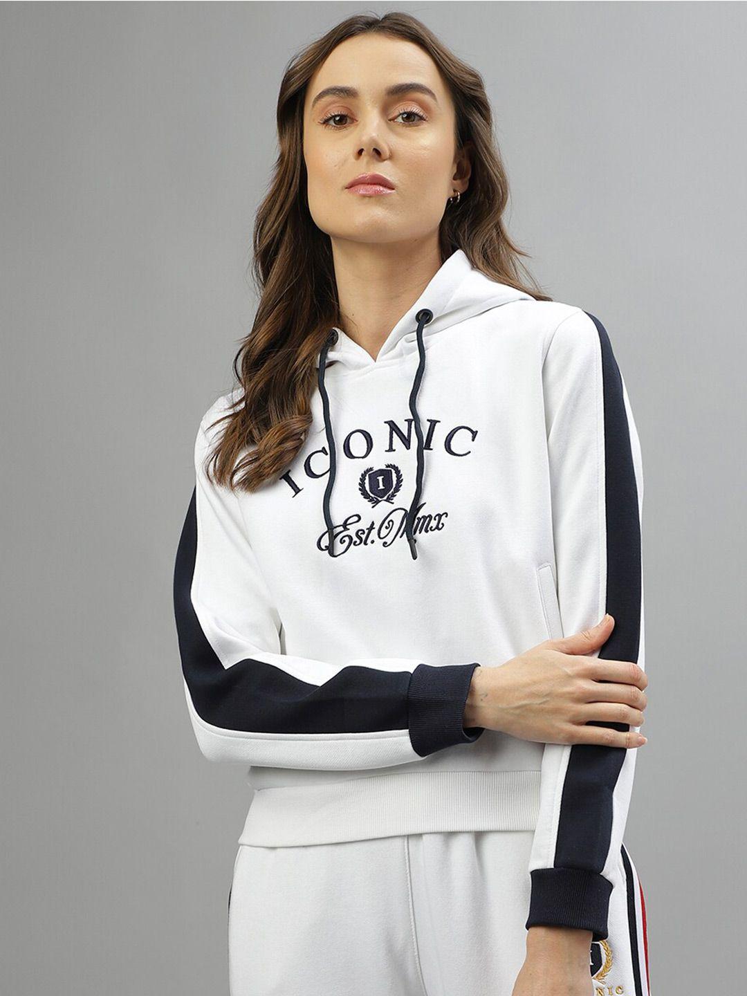 iconic typography printed hooded pullover sweatshirt
