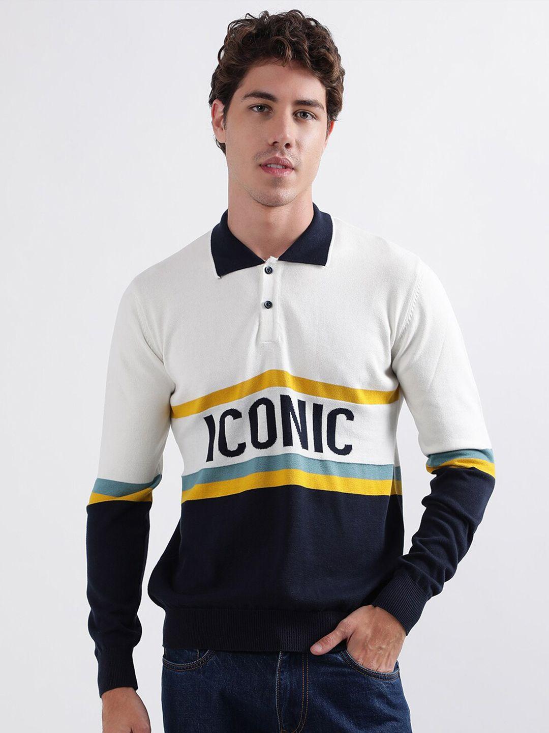 iconic typography printed polo collar pure cotton pullover
