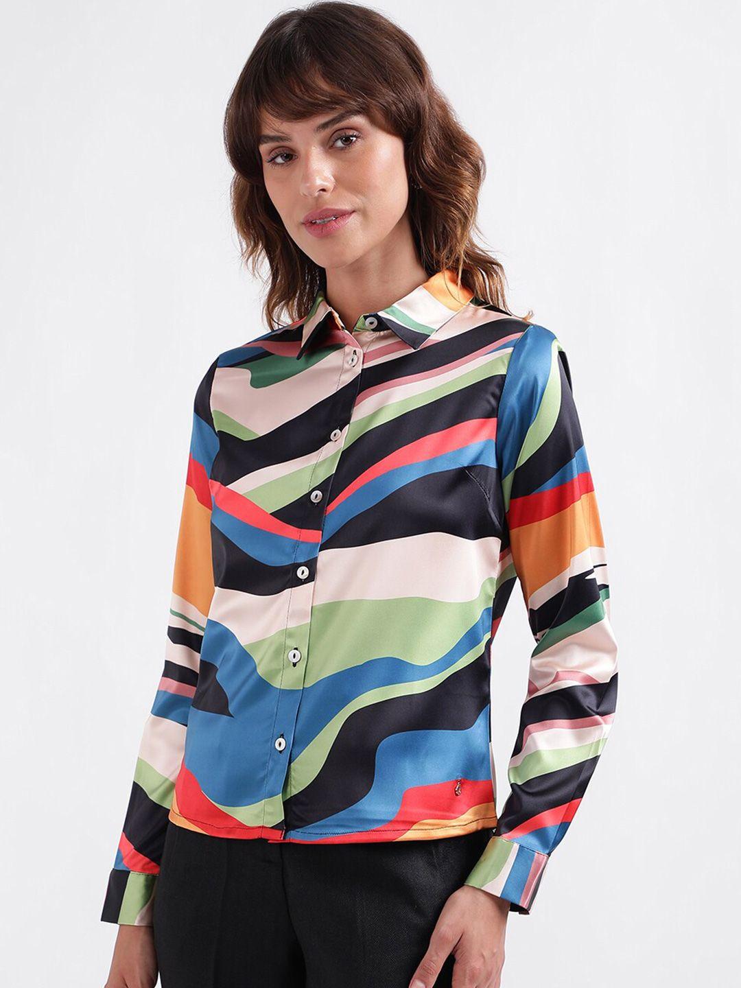 iconic abstract printed spread collar casual shirt