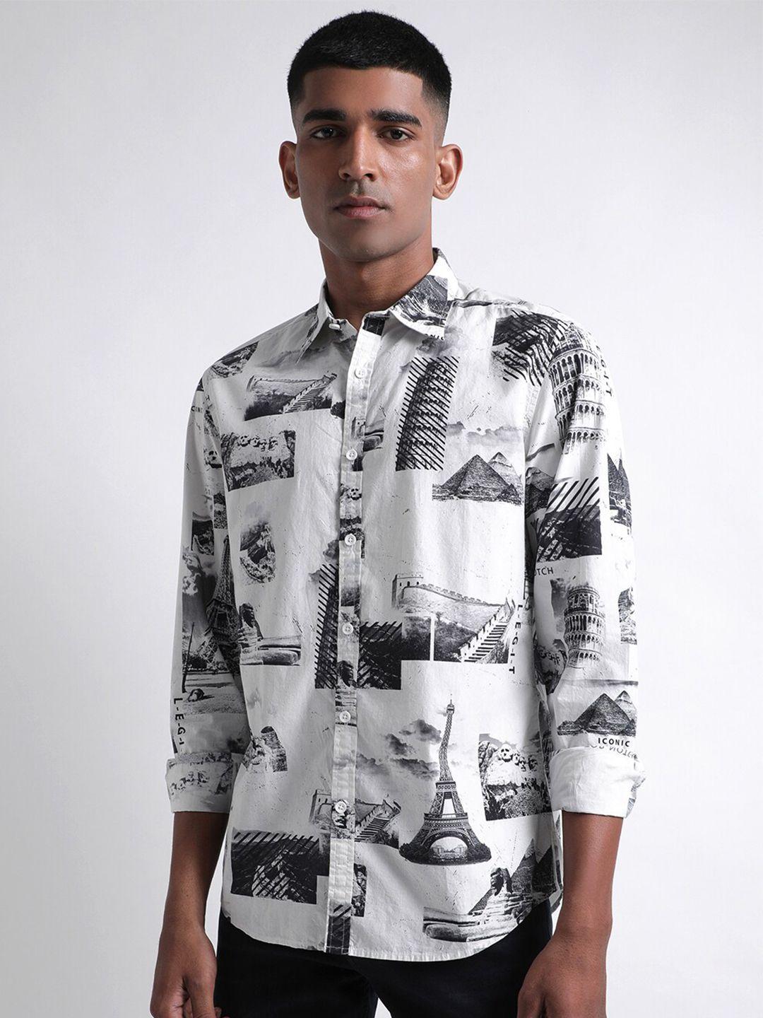 iconic abstract printed spread collar pure cotton casual shirt