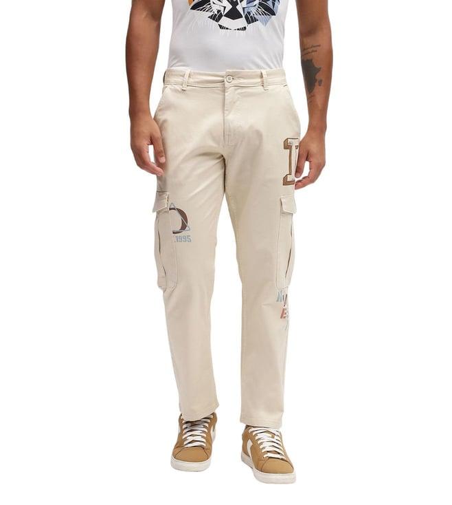 iconic beige logo relaxed fit cargo trousers