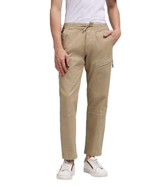 iconic beige regular fit drawstring trousers