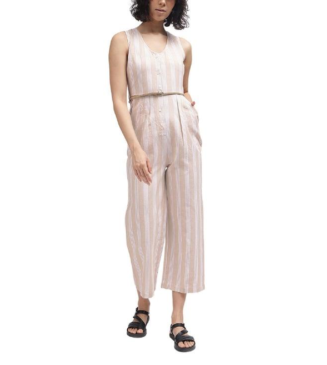 iconic beige striped regular fit jumpsuit