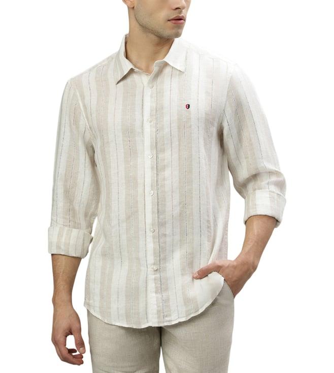 iconic beige striped regular fit shirt