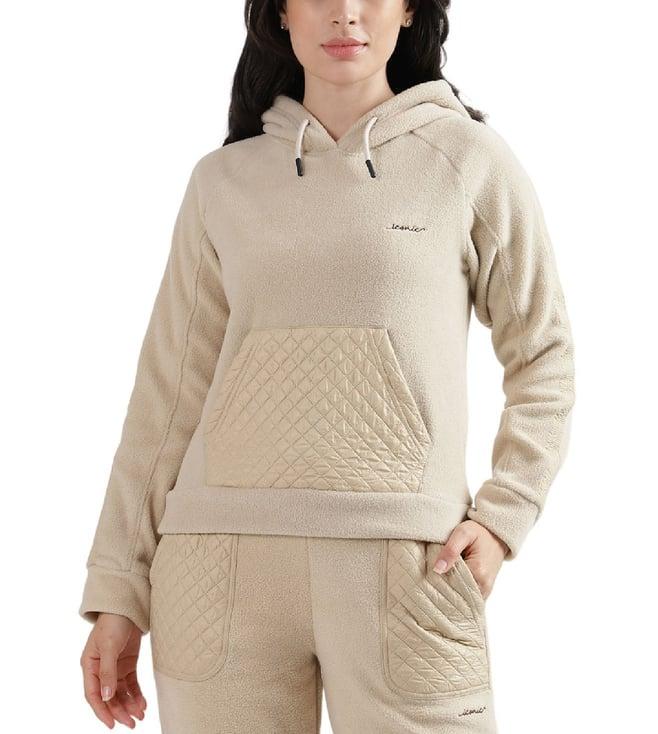 iconic beige textured regular fit hoodie