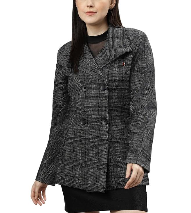 iconic black checked regular fit coat