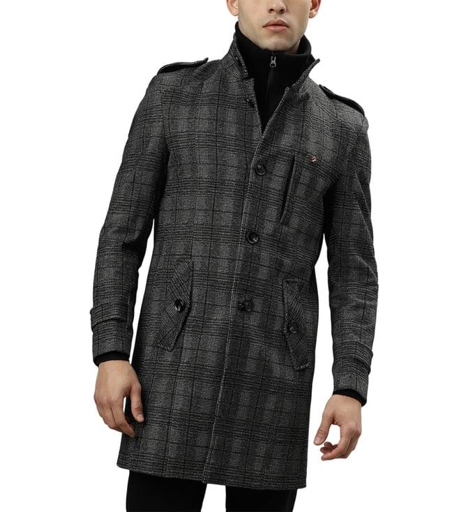 iconic black checked regular fit coat