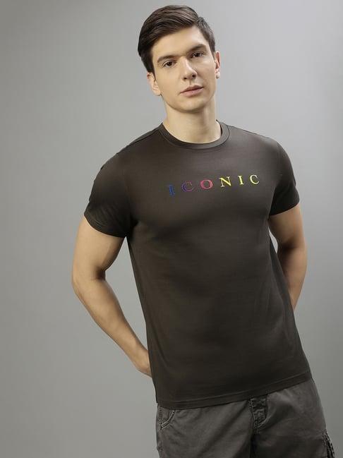 iconic black cotton regular fit logo printed t-shirt