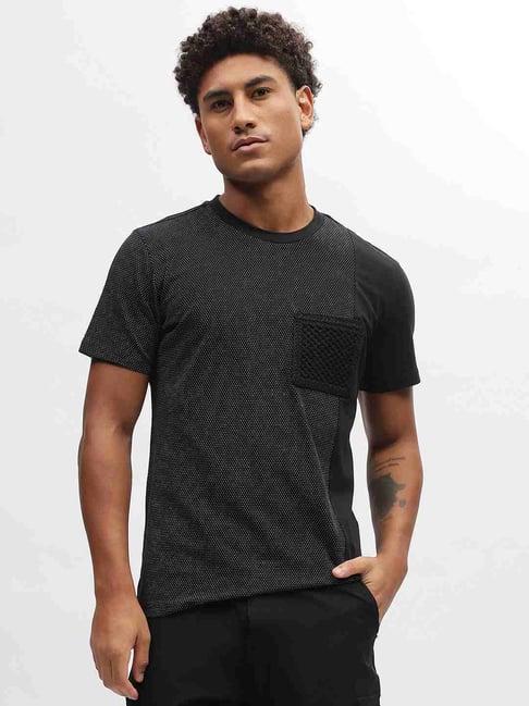 iconic black cotton regular fit polka dot t-shirt