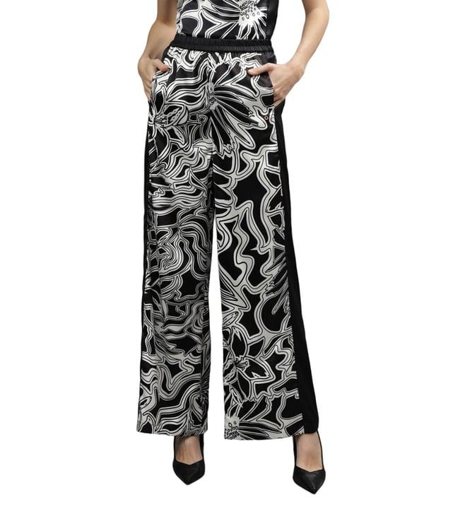 iconic black printed regular fit elasticated trousers