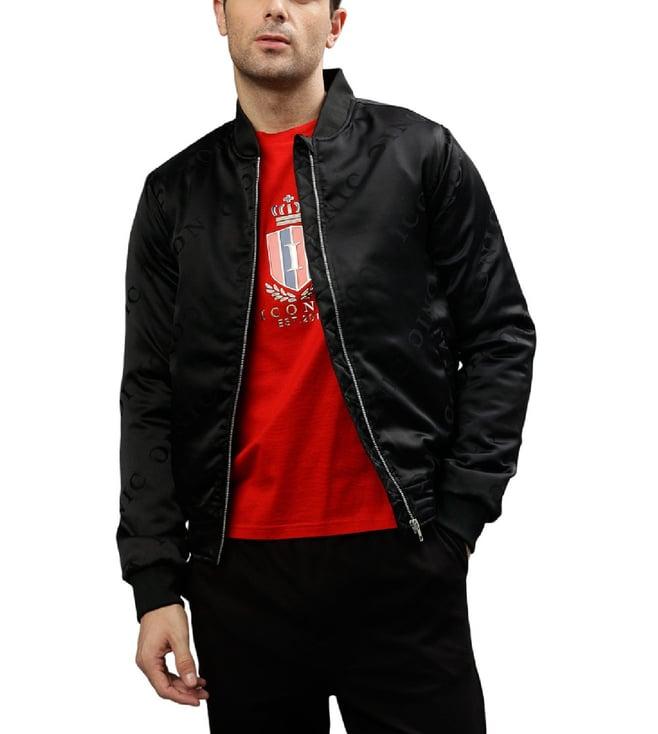 iconic black regular fit bomber jacket