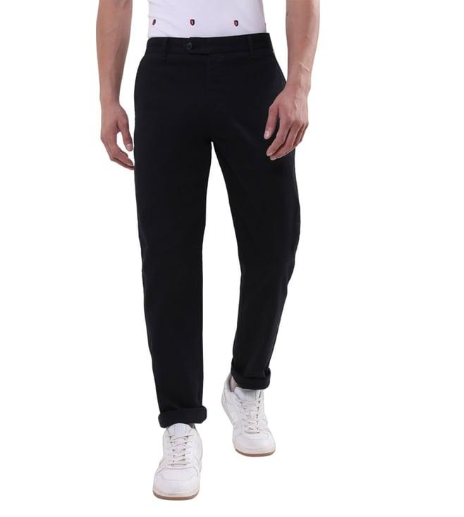 iconic black regular fit flat front trousers