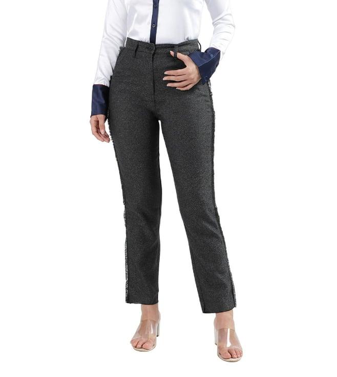 iconic black regular fit mid rise trousers