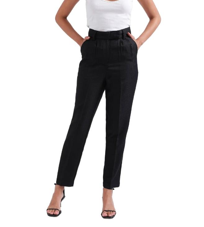 iconic black regular fit pleated trousers