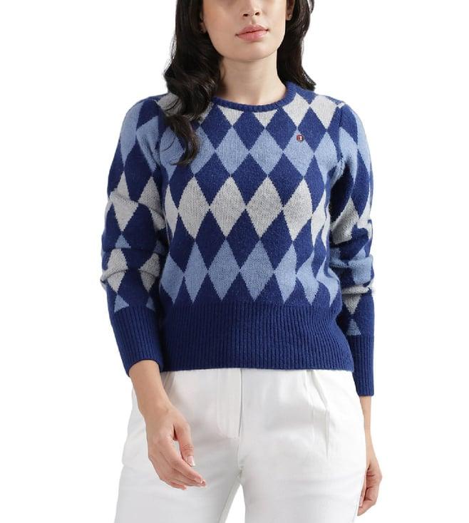 iconic blue argyle printed regular fit sweater