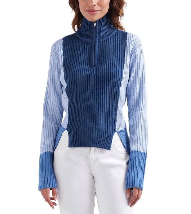 iconic blue colourblocked regular fit sweater