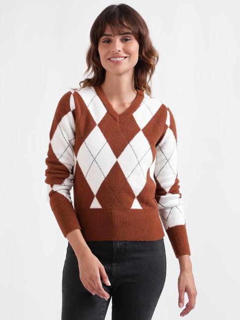 iconic brown & cream printed sweater