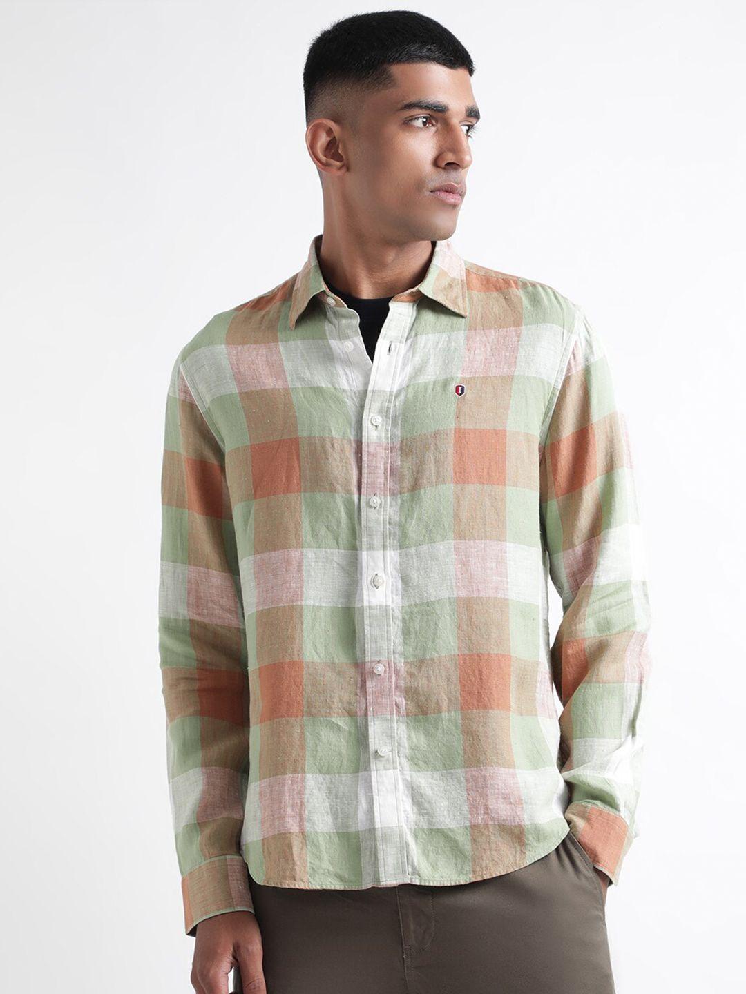 iconic buffalo checks opaque casual linen shirt