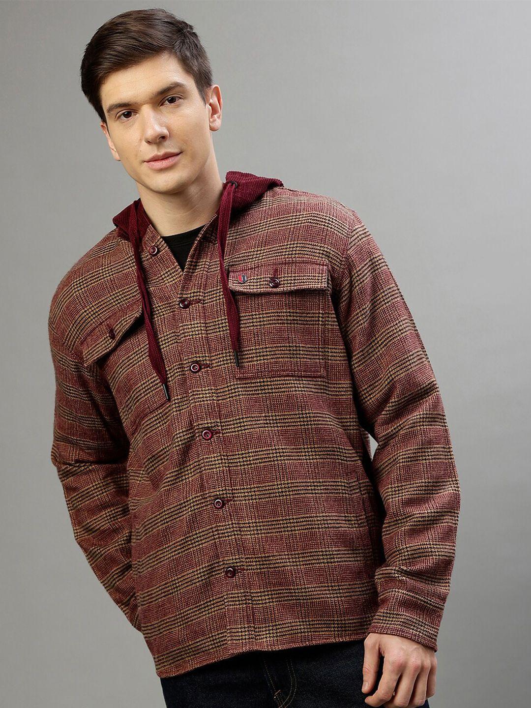 iconic checked hooded acrylic casual shirt