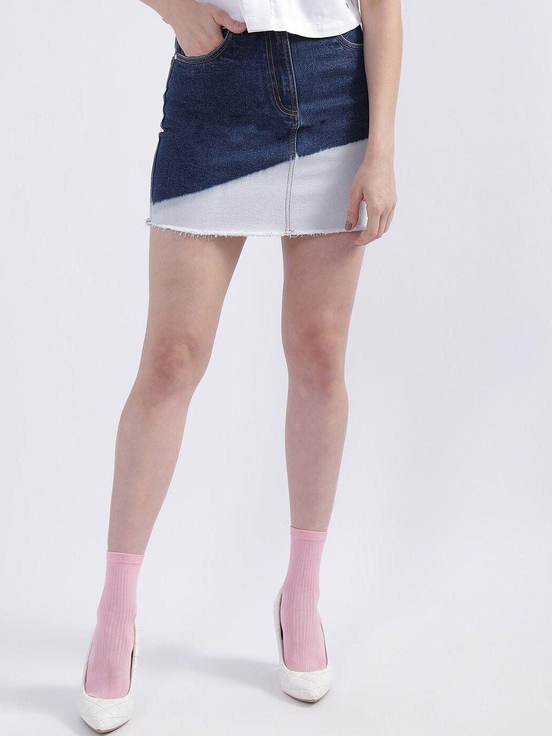 iconic colourblocked pure cotton straight mini skirt