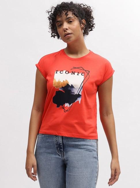 iconic coral cotton graphic print t-shirt