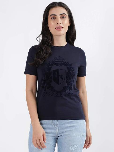iconic deep navy cotton printed t-shirt