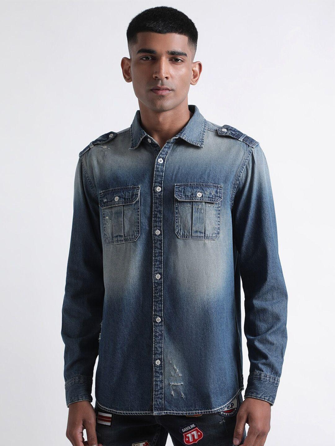 iconic faded chest pocket opaque casual shirt