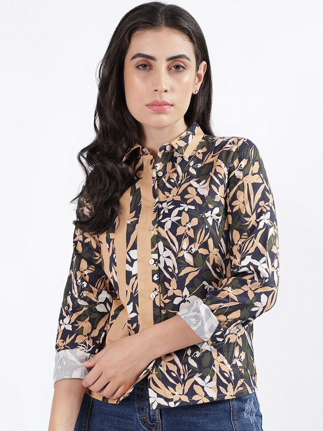 iconic floral printed spread collar casual pure cotton shirt