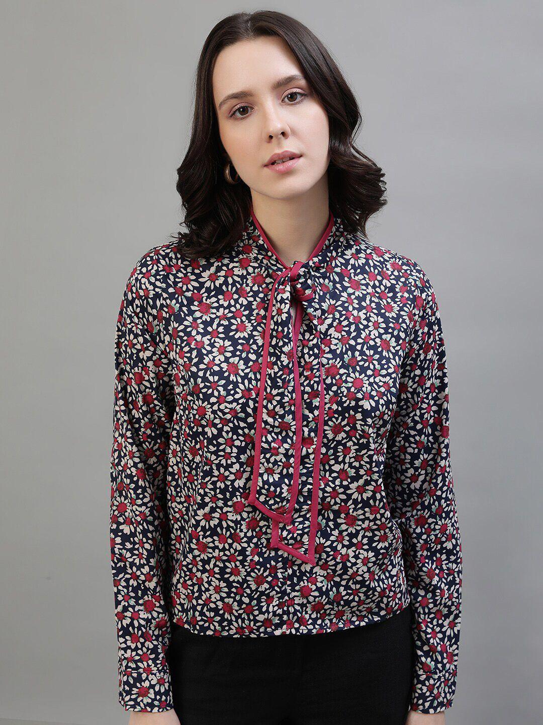 iconic floral printed tie-up neck shirt style top