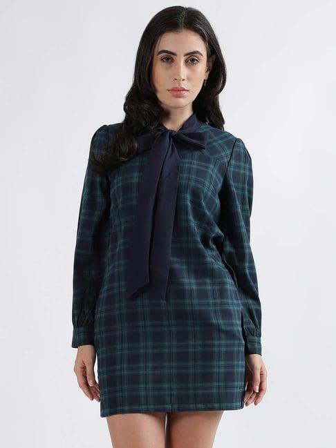 iconic green & navy chequered shift dress