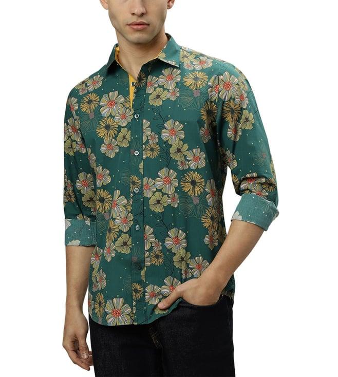 iconic green floral print regular fit shirt