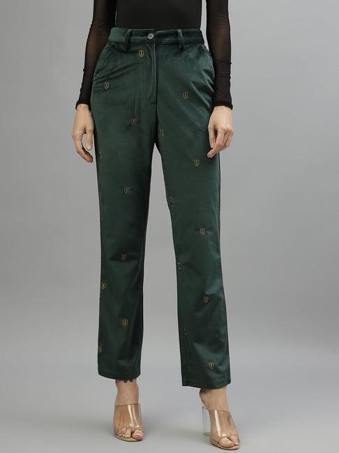 iconic green mid rise trousers
