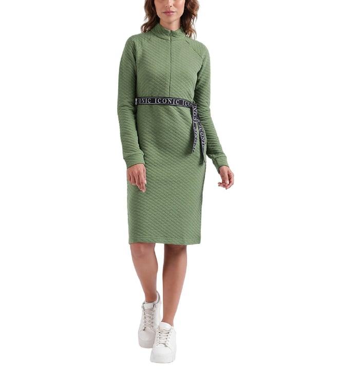 iconic green quilted regular fit bodycon dress