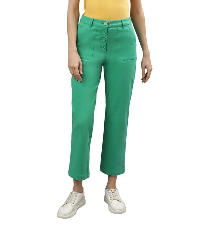 iconic green straight fit pleated trousers