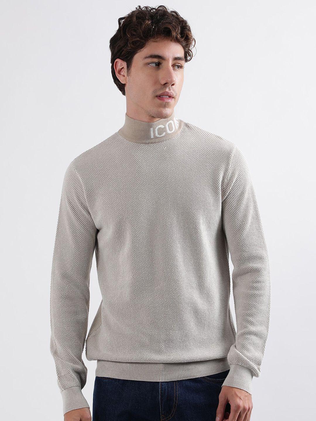 iconic men beige cable knit pullover