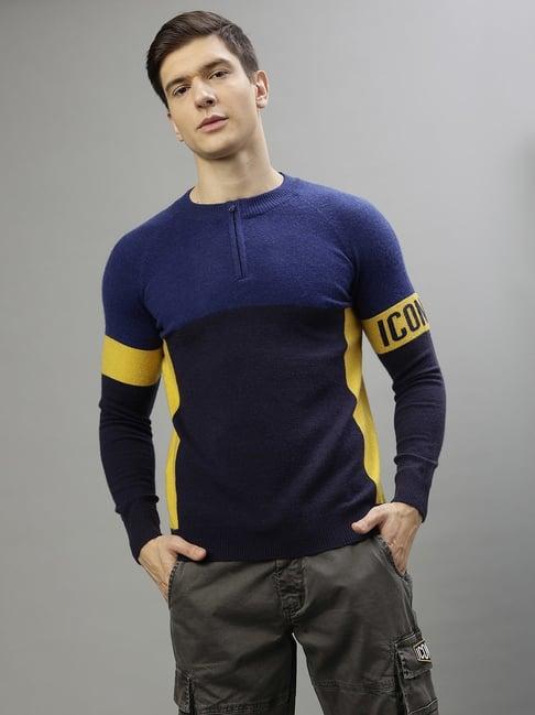 iconic men colourblocked regular fit acrylic sweaters