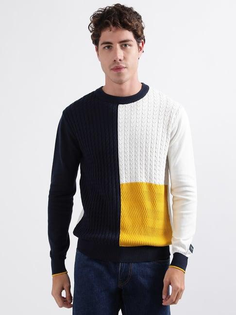 iconic men colourblocked regular fit cotton sweaters