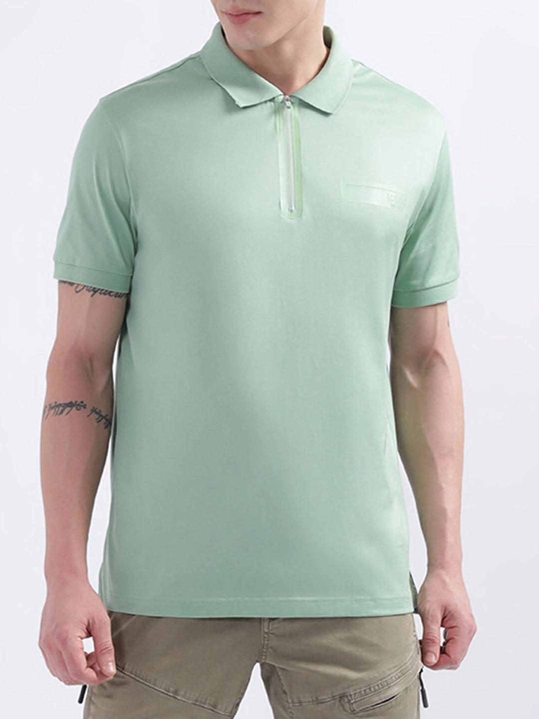 iconic men green solid polo tshirt