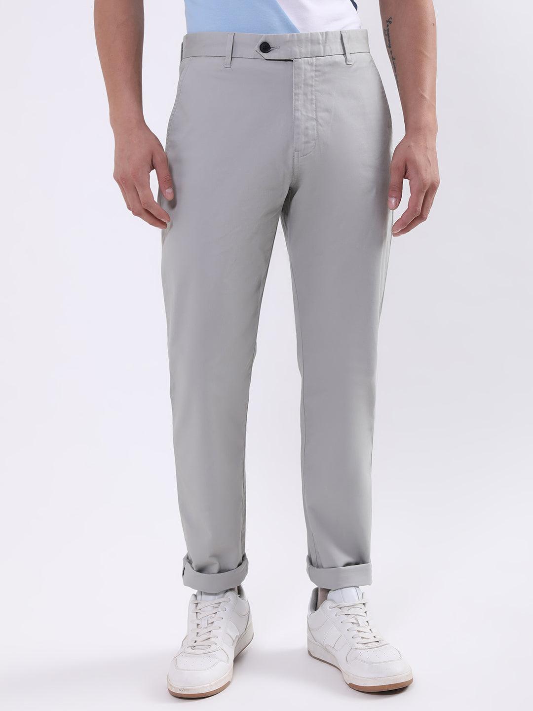 iconic men grey solid slim fit chinos