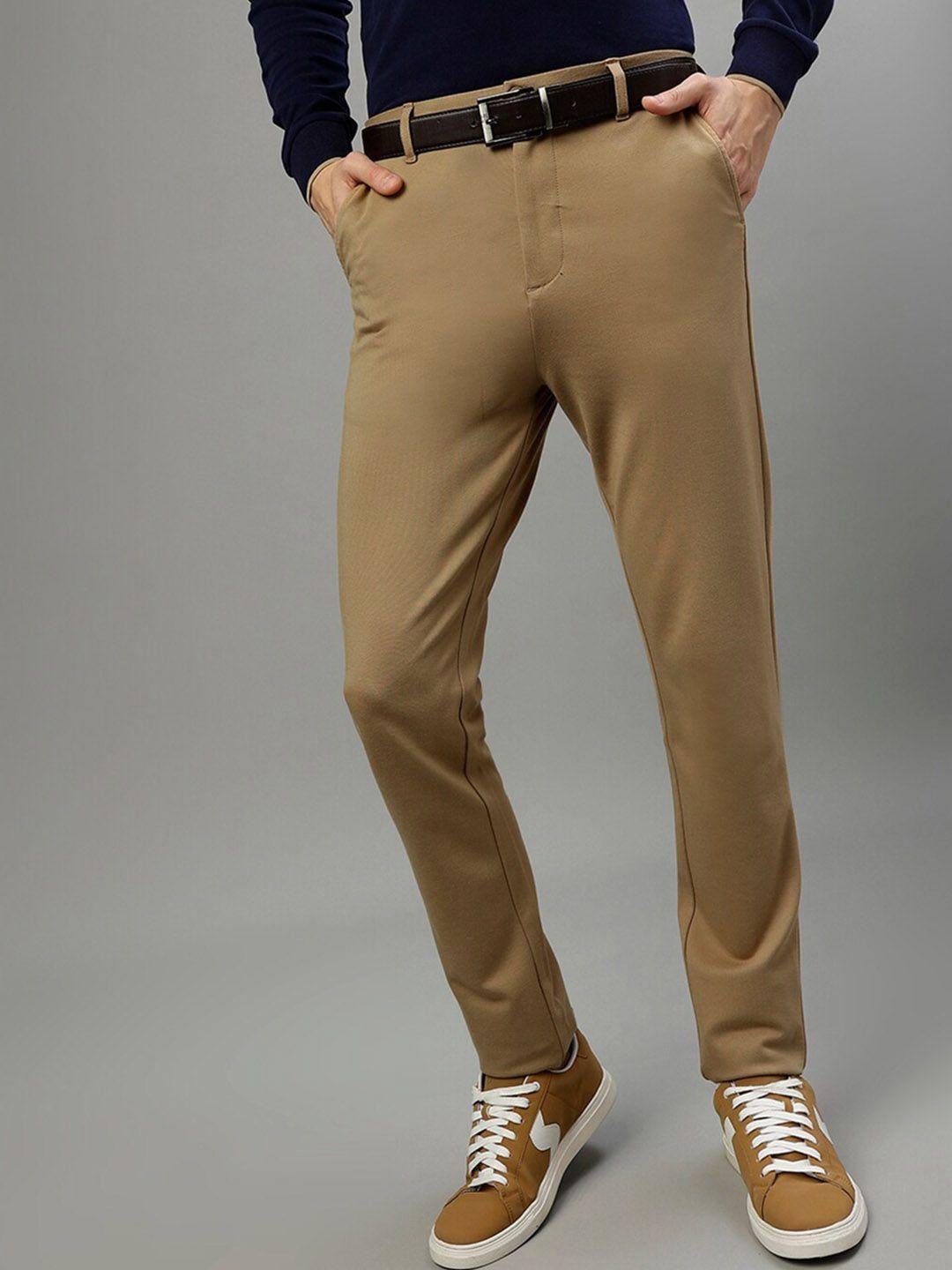 iconic men mid rise slim fit pure cotton chinos trousers