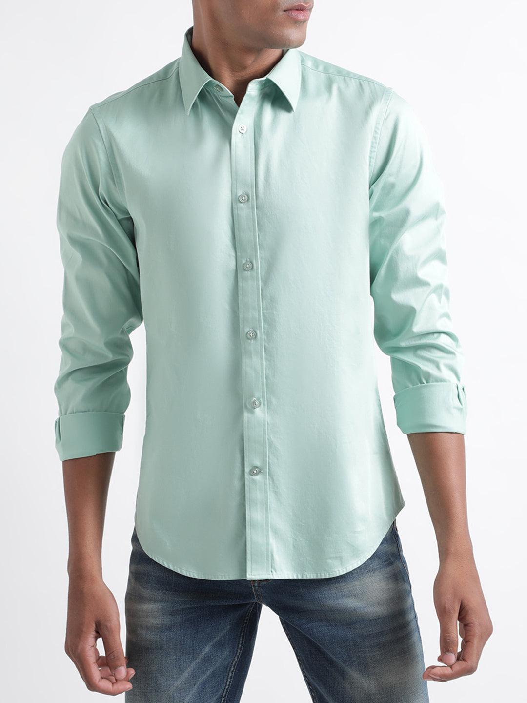 iconic men mint solid collar shirt